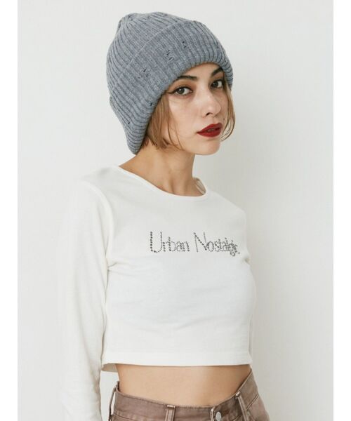 EVRIS（エヴリス）の「ダメージニット帽（ニットキャップ/ビーニー・レディース・ブラック/グレー・FREE）」の3枚目の写真