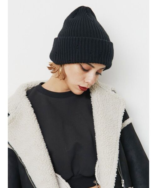 EVRIS（エヴリス）の「ダメージニット帽（ニットキャップ/ビーニー・レディース・ブラック/グレー・FREE）」の7枚目の写真