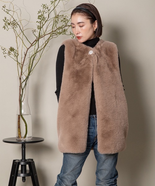 ダイヤモチーフ リッチファー ロングベスト（ベスト）｜MHBG TOKYO（エムエイチビージートーキョー）