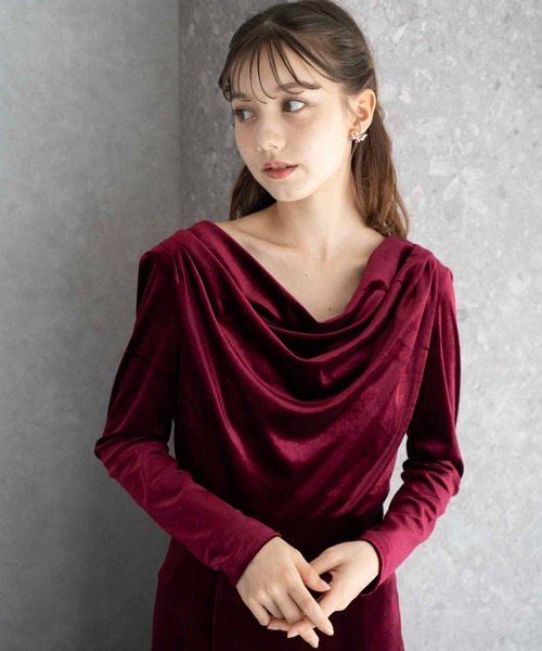 NOELA(ノエラ)の「ドレープベロアワンピ(ワンピース・レディース・ボルドー/ブラウン/ブラック・S/M)」の9枚目の写真