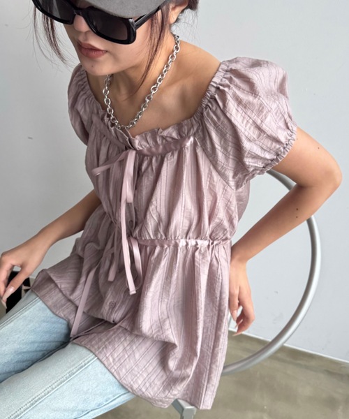 ブラウス シャツ シアーストライプチュニックシャツ レディース シアーストライプ素材シャツチュニック - ベルーナ【公式】
