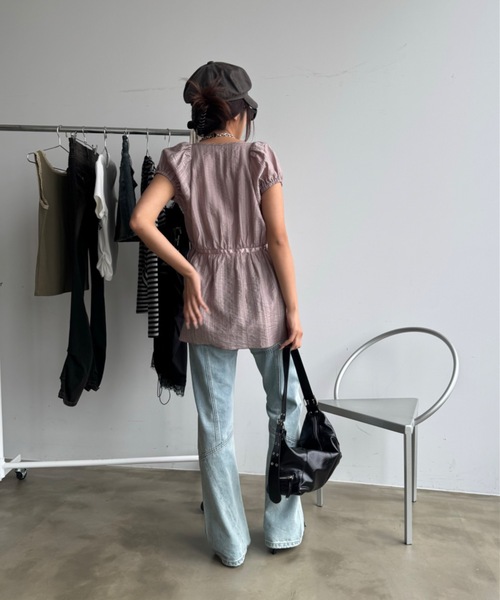 SHAGGIE（シャギー）の「シアーストライプチュニックブラウス（シャツ/ブラウス・レディース・ホワイト/ピンク/ブラック・FREE）」の13枚目の写真