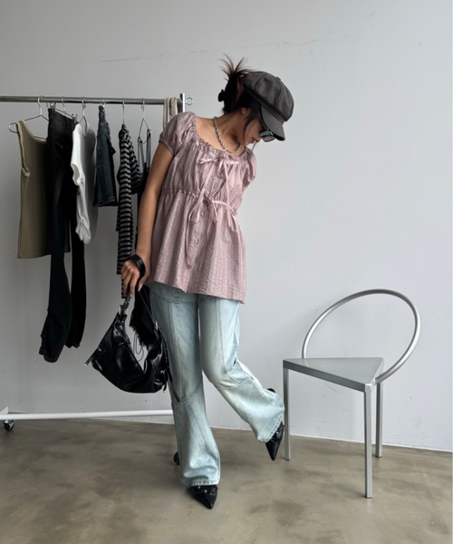 SHAGGIE（シャギー）の「シアーストライプチュニックブラウス（シャツ/ブラウス・レディース・ホワイト/ピンク/ブラック・FREE）」の12枚目の写真