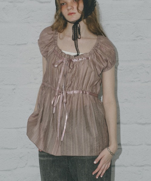 SHAGGIE（シャギー）の「シアーストライプチュニックブラウス（シャツ/ブラウス・レディース・ホワイト/ピンク/ブラック・FREE）」の15枚目の写真