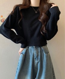 ボートネック ショート丈 ニット トップス