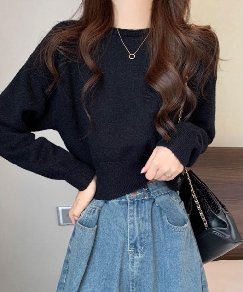 kirakiraShop(キラキラショップ)の「ボートネック ショート丈 ニット トップス(ニット/セーター・レディース・グレー/グリーン/ブラウン/ホワイト/パープル/ブラック・FREE)」の10枚目の写真
