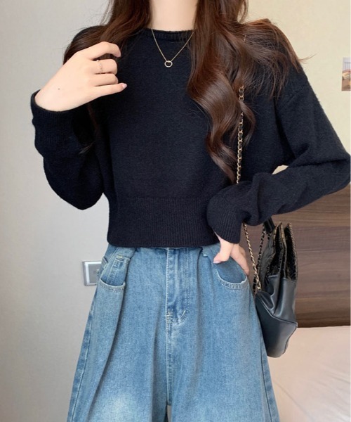 kirakiraShop(キラキラショップ)の「ボートネック ショート丈 ニット トップス(ニット/セーター・レディース・グレー/グリーン/ブラウン/ホワイト/パープル/ブラック・FREE)」の12枚目の写真