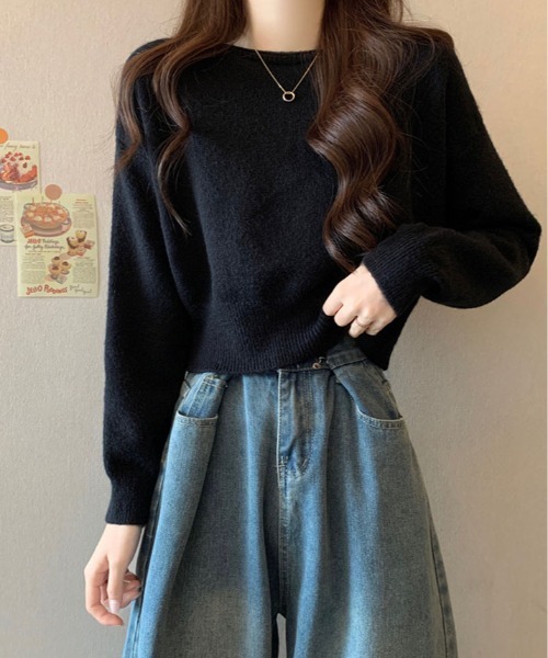 kirakiraShop(キラキラショップ)の「ボートネック ショート丈 ニット トップス(ニット/セーター・レディース・グレー/グリーン/ブラウン/ホワイト/パープル/ブラック・FREE)」の13枚目の写真