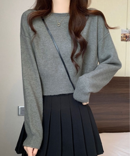 kirakiraShop(キラキラショップ)の「ボートネック ショート丈 ニット トップス(ニット/セーター・レディース・グレー/グリーン/ブラウン/ホワイト/パープル/ブラック・FREE)」の14枚目の写真