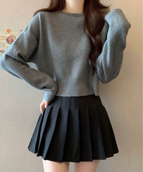 kirakiraShop(キラキラショップ)の「ボートネック ショート丈 ニット トップス(ニット/セーター・レディース・グレー/グリーン/ブラウン/ホワイト/パープル/ブラック・FREE)」の15枚目の写真
