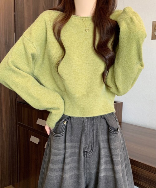 kirakiraShop(キラキラショップ)の「ボートネック ショート丈 ニット トップス(ニット/セーター・レディース・グレー/グリーン/ブラウン/ホワイト/パープル/ブラック・FREE)」の22枚目の写真