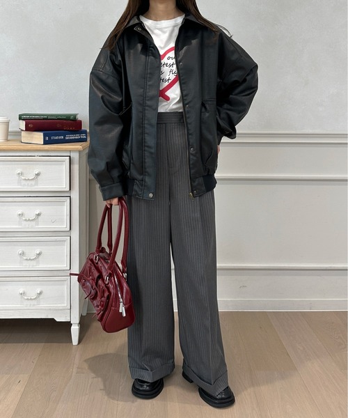 kutir(クティール)の「ワイドストレートスラックスパンツ(スラックス・レディース・グレー系その他2/ネイビー×ホワイト/ブラック×ホワイト/ブラック/チャコールグレー・マルチサイズ)」の10枚目の写真