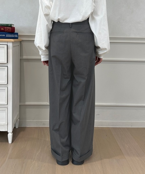 kutir(クティール)の「ワイドストレートスラックスパンツ(スラックス・レディース・グレー系その他2/ネイビー×ホワイト/ブラック×ホワイト/ブラック/チャコールグレー・マルチサイズ)」の22枚目の写真