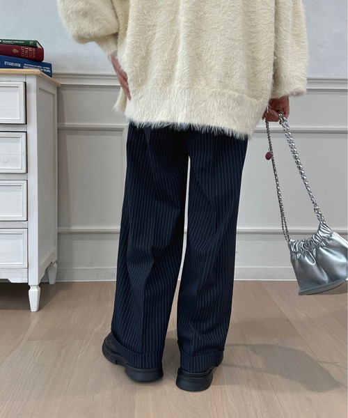 kutir(クティール)の「ワイドストレートスラックスパンツ(スラックス・レディース・グレー系その他2/ネイビー×ホワイト/ブラック×ホワイト/ブラック/チャコールグレー・マルチサイズ)」の15枚目の写真