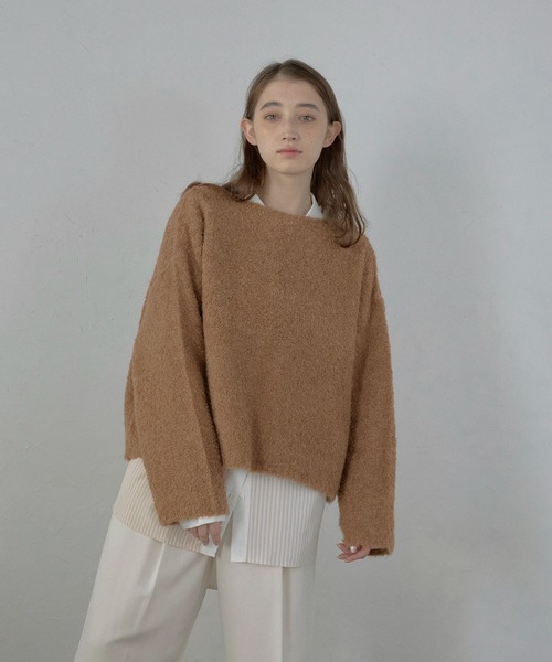 セール】【MINERTE】boat neck loop yarn knit pullover / ボート