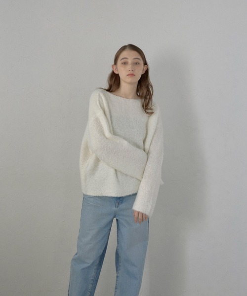 ニット セーター 「MINERTE」boat neck loop yarn knit pullover / ボートネックループヤーンニット レディース MINERTE】boat neck loop yarn knit pullover / ボートネック