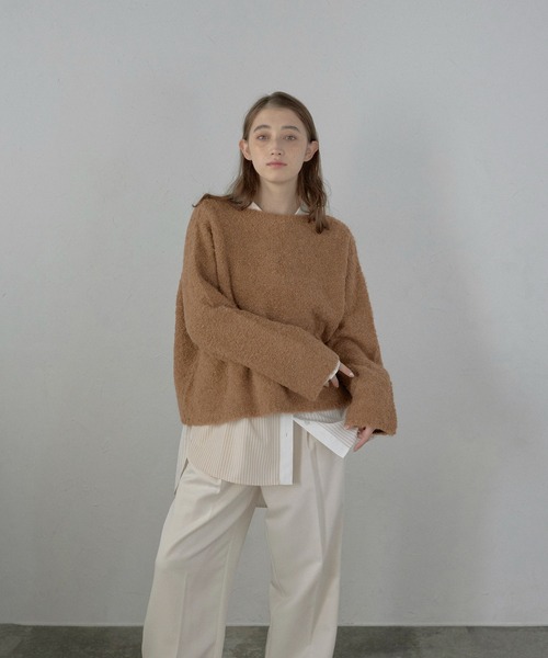 MINERTE（ミネルテ）の「【MINERTE】boat neck loop yarn knit pullover / ボートネックループヤーンニット（ニット/セーター・レディース・ピンク/オフホワイト/ライトブラウン・FREE）」の14枚目の写真