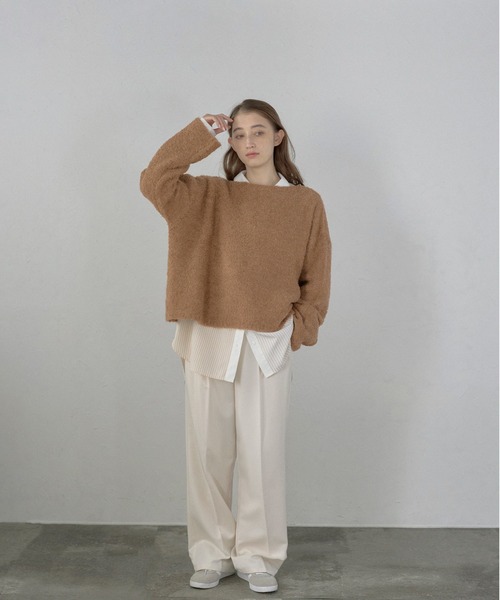 MINERTE（ミネルテ）の「【MINERTE】boat neck loop yarn knit pullover / ボートネックループヤーンニット（ニット/セーター・レディース・ピンク/オフホワイト/ライトブラウン・FREE）」の17枚目の写真