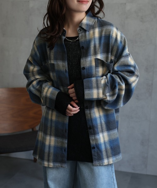 ap retro(アプレトロ)の「オンブレチェックオーバーシャツ / ネルシャツ(シャツ/ブラウス・レディース・ブラック/ブラウン/ライトベージュ/ボルドー/ブルー/オフホワイト/アイボリー/ベージュ/ブルー系その他/オレンジ・FREE)」の7枚目の写真