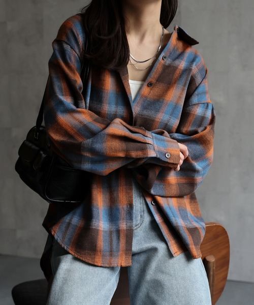 ap retro(アプレトロ)の「オンブレチェックオーバーシャツ / ネルシャツ(シャツ/ブラウス・レディース・ブラック/ブラウン/ライトベージュ/ボルドー/ブルー/オフホワイト/アイボリー/ベージュ/ブルー系その他/オレンジ・FREE)」の19枚目の写真