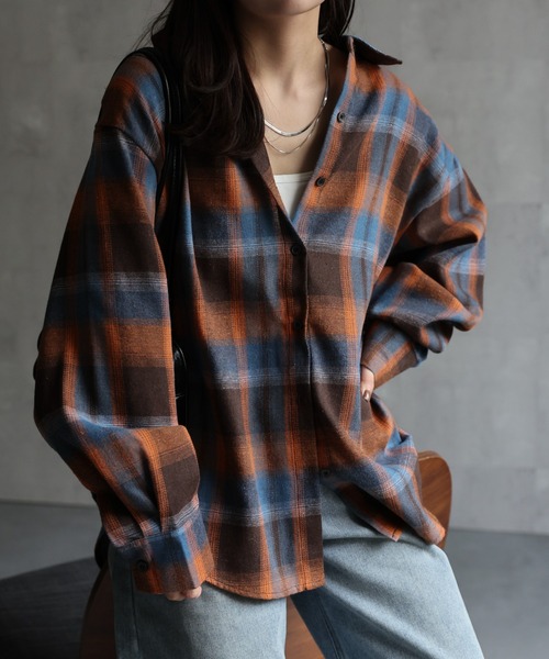 ap retro(アプレトロ)の「オンブレチェックオーバーシャツ / ネルシャツ(シャツ/ブラウス・レディース・ブラック/ブラウン/ライトベージュ/ボルドー/ブルー/オフホワイト/アイボリー/ベージュ/ブルー系その他/オレンジ・FREE)」の17枚目の写真