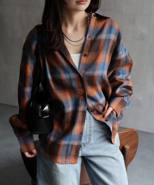 ap retro(アプレトロ)の「オンブレチェックオーバーシャツ / ネルシャツ(シャツ/ブラウス・レディース・ブラック/ブラウン/ライトベージュ/ボルドー/ブルー/オフホワイト/アイボリー/ベージュ/ブルー系その他/オレンジ・FREE)」の15枚目の写真