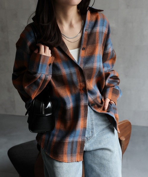 ap retro(アプレトロ)の「オンブレチェックオーバーシャツ / ネルシャツ(シャツ/ブラウス・レディース・ブラック/ブラウン/ライトベージュ/ボルドー/ブルー/オフホワイト/アイボリー/ベージュ/ブルー系その他/オレンジ・FREE)」の18枚目の写真