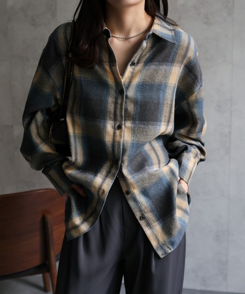 セール】オンブレチェックオーバーシャツ / ネルシャツ（シャツ