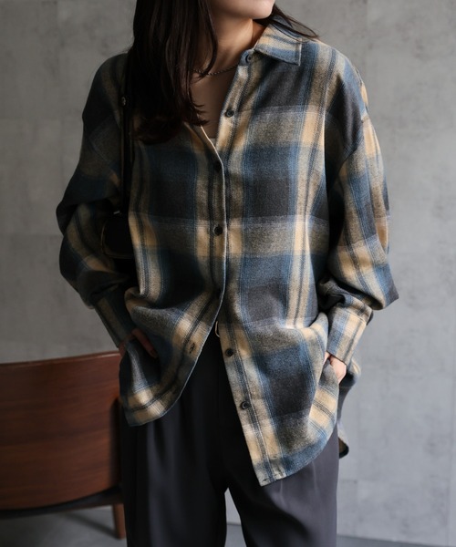 セール】オンブレチェックオーバーシャツ / ネルシャツ（シャツ