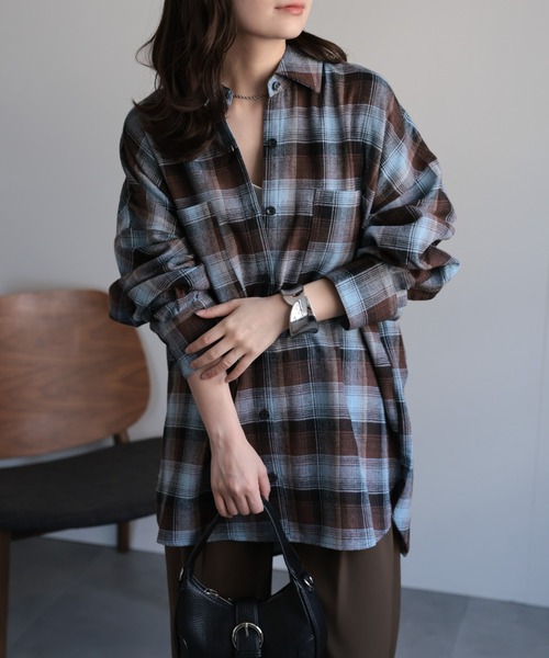 セール】オンブレチェックオーバーシャツ / ネルシャツ（シャツ