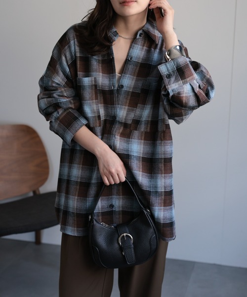 セール】オンブレチェックオーバーシャツ / ネルシャツ（シャツ