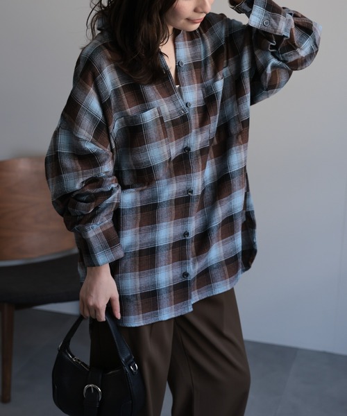 セール】オンブレチェックオーバーシャツ / ネルシャツ（シャツ