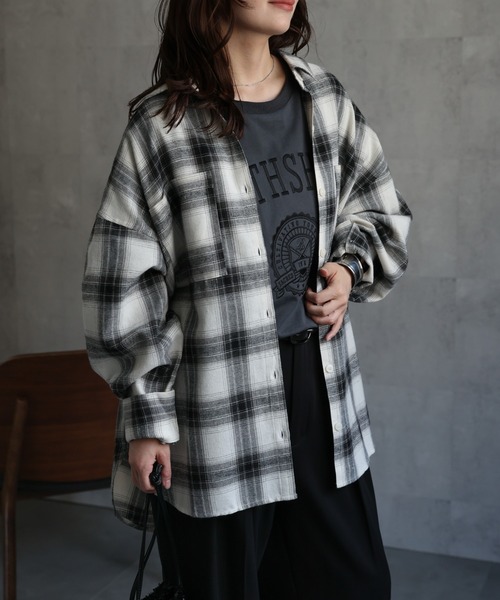 I AM WHAT I AM オーバーサイズ シャツジャケット ネルシャツ F フード付きシャツ シャツコート シャツジャケット レディース