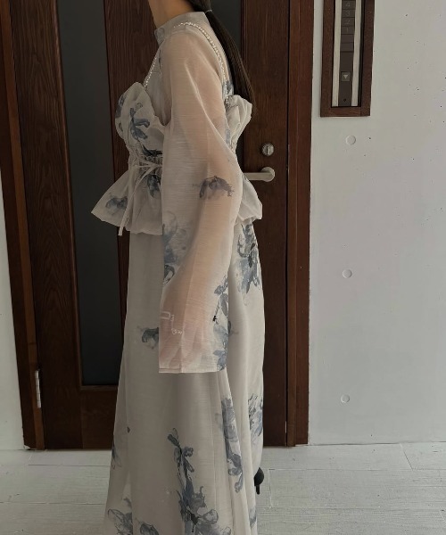 pearl shoulder camisole set original big flower print OP