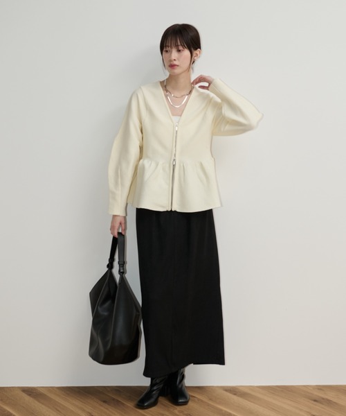 Shelly island（シェリーアイランド）の「ダブルジップペプラムカーデ（カーディガン/ボレロ・レディース・ホワイト/ブラック・FREE）」の4枚目の写真