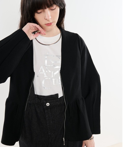 Shelly island（シェリーアイランド）の「ダブルジップペプラムカーデ（カーディガン/ボレロ・レディース・ホワイト/ブラック・FREE）」の6枚目の写真