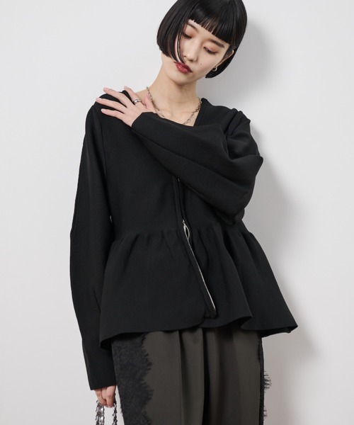 Shelly island（シェリーアイランド）の「ダブルジップペプラムカーデ（カーディガン/ボレロ・レディース・ホワイト/ブラック・FREE）」の9枚目の写真