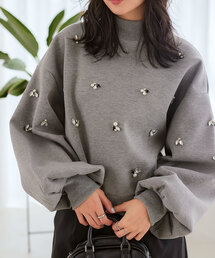 KOBE LETTUCE | ビジューダイバーモックネックトップス(スウェット)