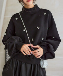 KOBE LETTUCE | ビジューダイバーモックネックトップス(スウェット)