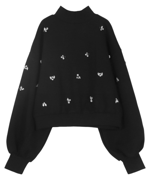 KOBE LETTUCE（コウベレタス）の「ビジューダイバーモックネックトップス（スウェット・レディース・ブラック/グレー/アイボリー系・M）」の11枚目の写真