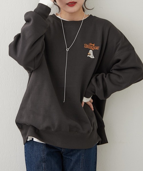 continuer de NICE CLAUP（コンティニューデナイスクラップ）の「ｵﾊﾞｹﾌﾟﾘﾝﾄｽｳｪｯﾄ（スウェット・レディース・ブラウン/スミクロ/アイボリー/グレー・FREE）」の13枚目の写真