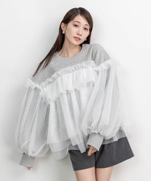 RANDA | 【選べる丈感】ボリュームフリルチュールスウェット(Tシャツ/カットソー)