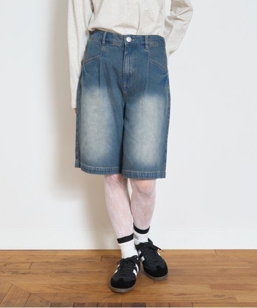 macchat タックハーフデニムパンツ⭐︎値引き セール】【LTXC】タックハーフデニムパンツ（デニムパンツ