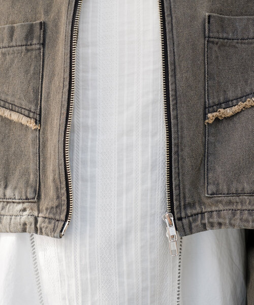 セール】【セットアップ対応】デニムダブルZIPクロップド