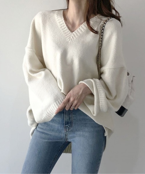 ボリュームスリーブVネックニット（Tシャツ/カットソー）｜AMAJI（アマジ）