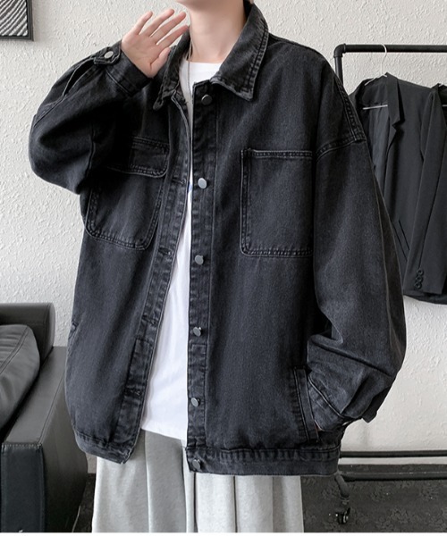 link lot(リンクロット)の「ルーズシルエットデニムジャケット(デニムジャケット・メンズ・ブルー/ブラック・L/M)」の2枚目の写真