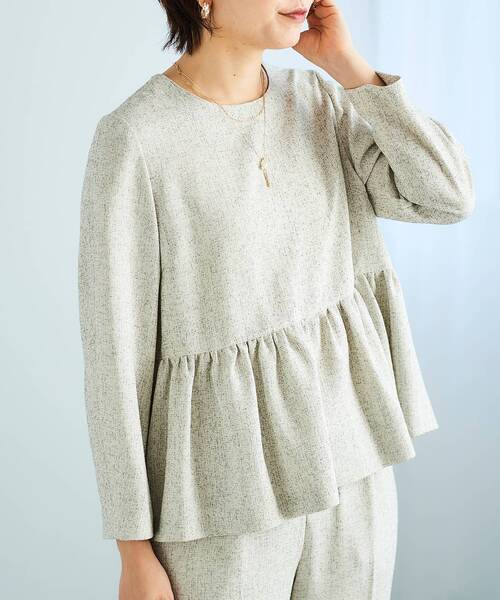 ツィードペプラムノーカラーブラウス（シャツ/ブラウス）｜le.coeur blanc（ルクールブラン）