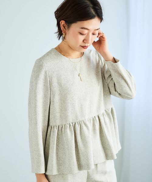 le.coeur blanc（ルクールブラン）の「ツィードペプラムノーカラーブラウス（シャツ/ブラウス・レディース・ホワイト系その他・38）」の4枚目の写真