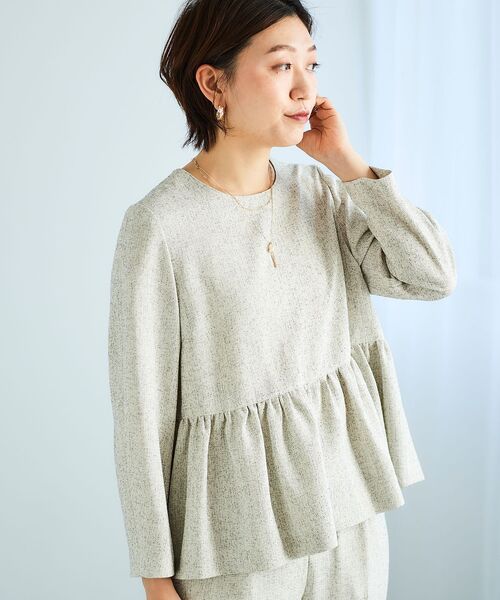 le.coeur blanc（ルクールブラン）の「ツィードペプラムノーカラーブラウス（シャツ/ブラウス・レディース・ホワイト系その他・38）」の5枚目の写真