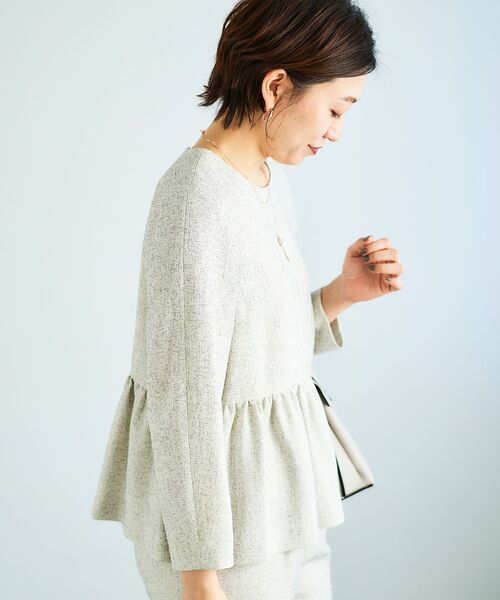 le.coeur blanc（ルクールブラン）の「ツィードペプラムノーカラーブラウス（シャツ/ブラウス・レディース・ホワイト系その他・38）」の6枚目の写真